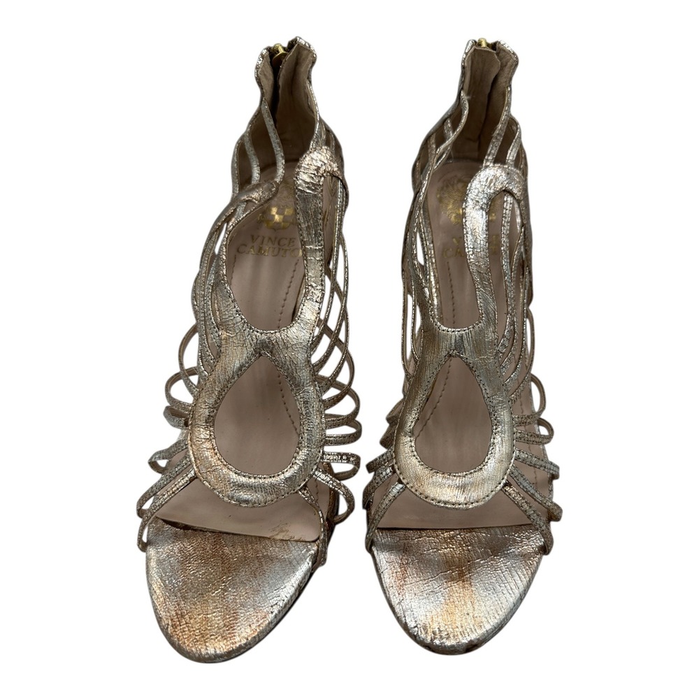 Vince Camuto Gold Metallic Leather Strappy Stiletto Heels Sandals Women Size 9B